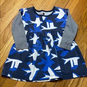 Tea Collection Blue and White Bird Print Dress